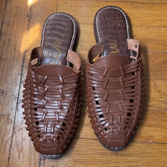 Sam Edelman leather woven flat huarache mules/sandals great condition - Picture 2 of 5